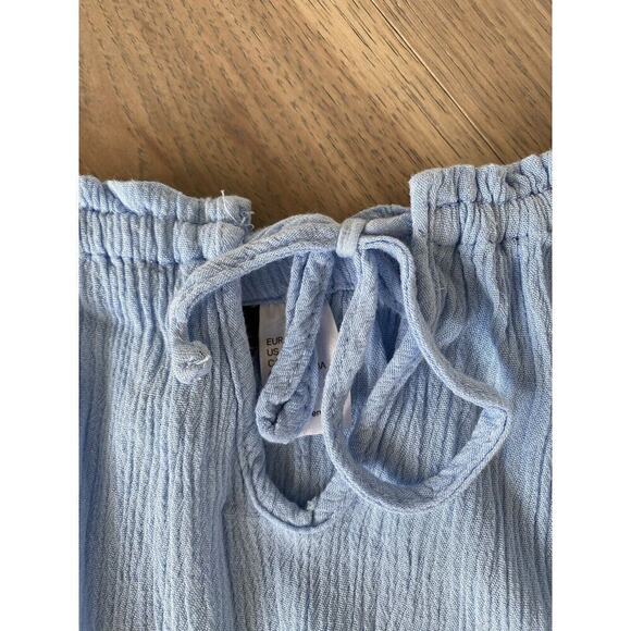 H&M Divided Womens Cold Shoulder Keyhole Lace Short Sleeve Cropped Blouse Size 2 - Picture 7 of 10